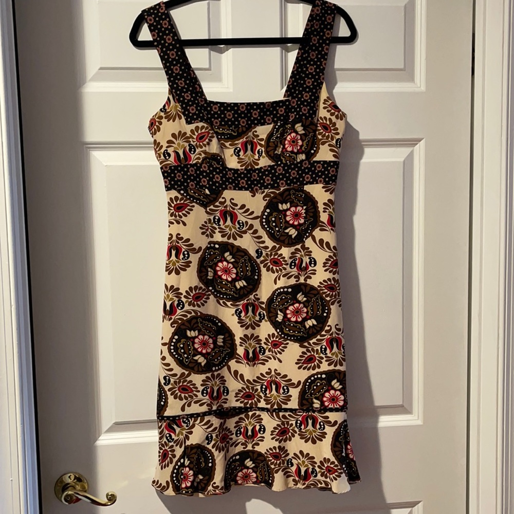 Nanette Lepore 100% Silk Brown Floral Dress